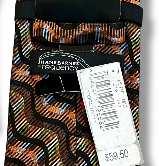 NEW Jhane Barnes Frequency Neck Tie 100% Silk Geometric Wavy Lines Colorful USA - Picture 2 of 8